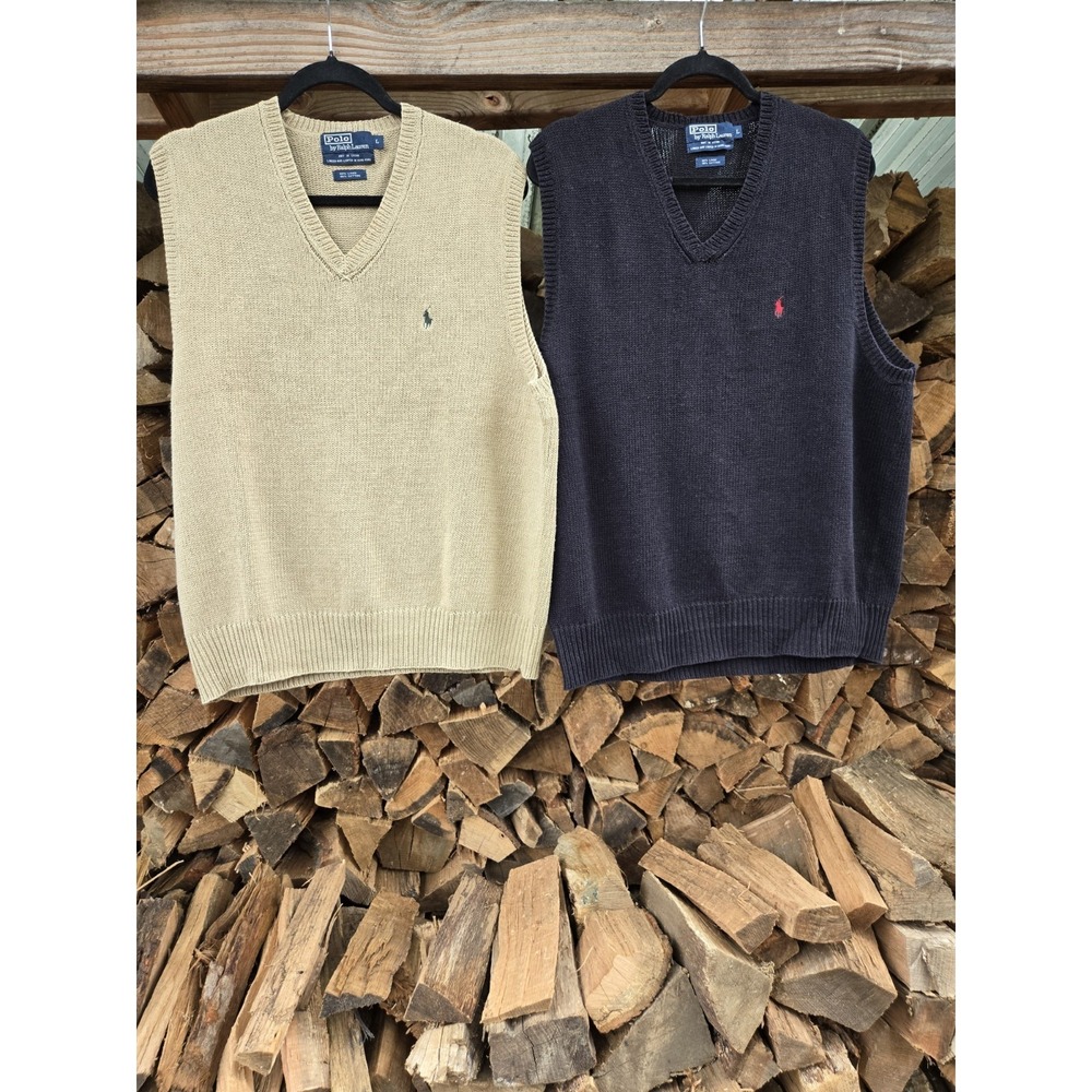 2 Vintage Polo Ralph Lauren Knit GOLF Sweater Vest Linen Cotton Men's Large - Picture 9 of 13